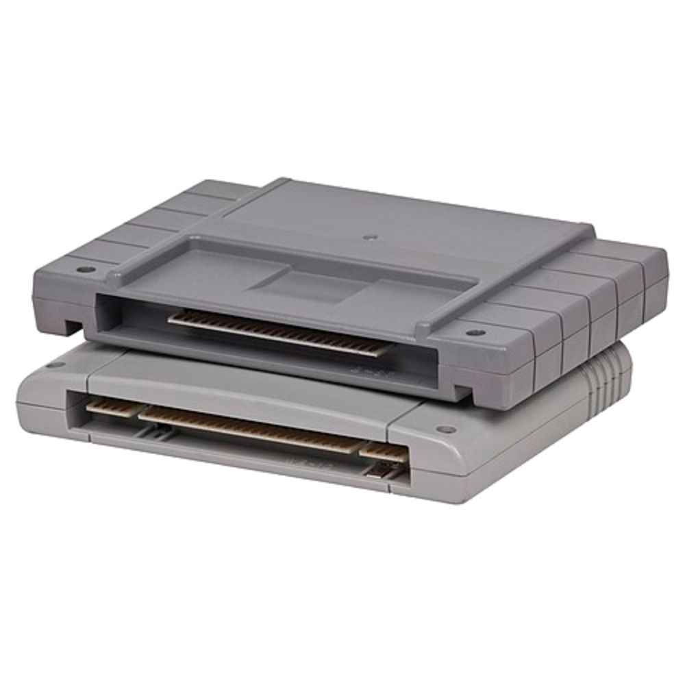 Cartuchos de Jogos do Supernintendo - Cartucho da América do Norte (acima) e o cartucho do Japão e da Europa (abaixo)